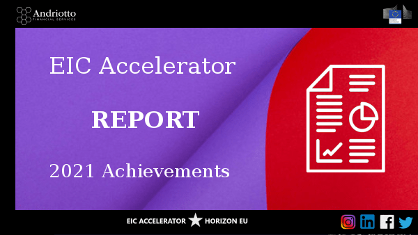 Purple and red picture with title: "EIC Accelerator report: 2021 Achievements"