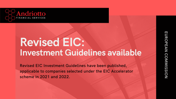 red backgroung with text "Revised EIC Investment Guidelines available"