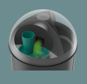 picture of an open garbage can with plastic containers inside it