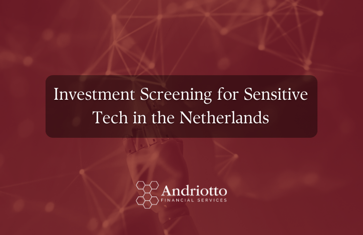 slightly transparent red background with the title "Investment Screening for Sensitive Tech in the Netherlands"