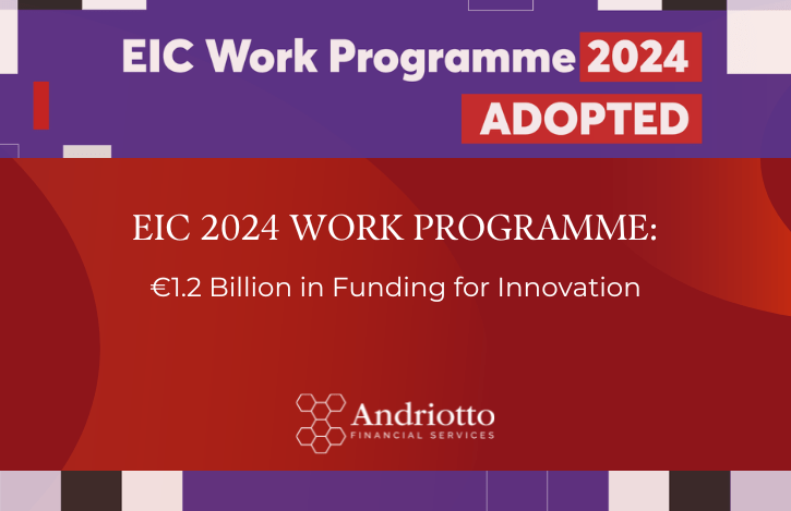 purple and red background with the title: "EIC 2024 work programme: €1.2 Billion in Funding for Innovation"