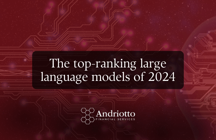 red background with title "The top ranking large language models of 2024"