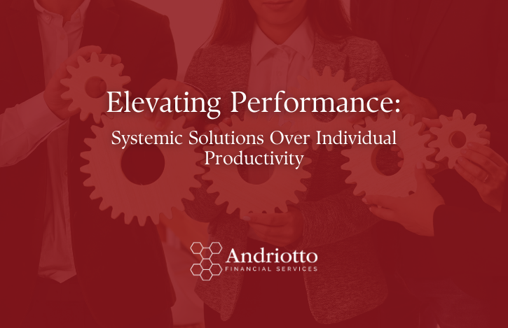 red background with the title " Elevating Performance: Systemic Solutions Over Individual Productivity"