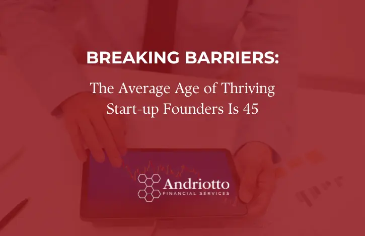 red background with title "Breaking Barriers: The Average Age og Thriving Start-up Founders Is 45"