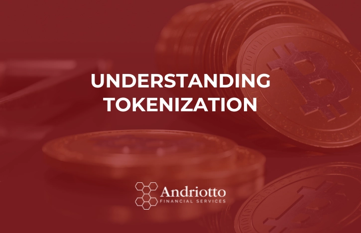 red background with a picture of coins representing bitcoins behind it and post title: "understanding tokenization"