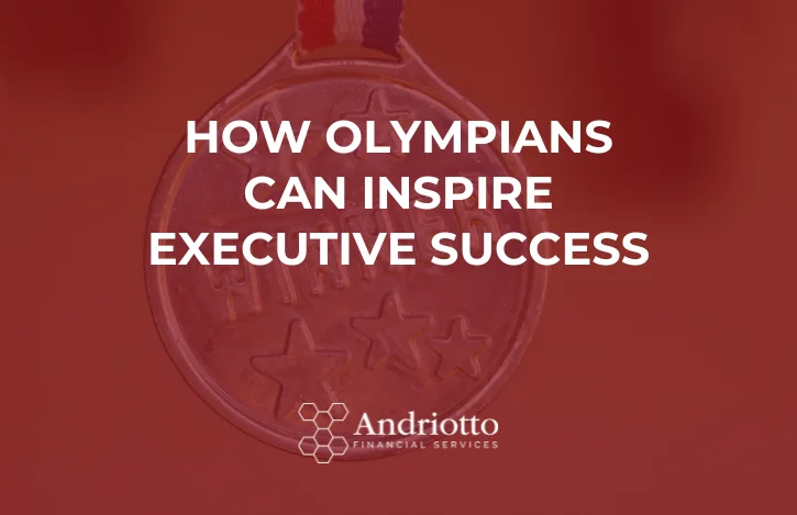 Red background with the picture of a winner medals and article title "How Olympians Can Inspire Executive Success"
