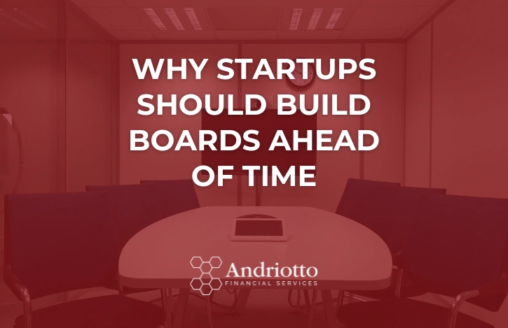 picture of an empty meeting room in the background and a red foreground with the article title: "Why Startups Should Build Boards Ahead of Time"